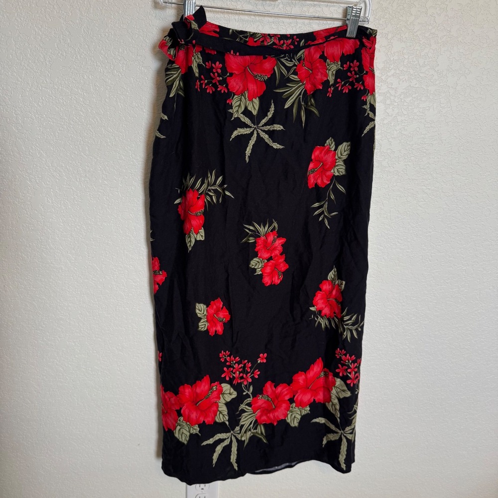 Tropical Hibiscus Floral Y2K Hibiscus Collection Hawaii Wrap Skirt OS Black Red